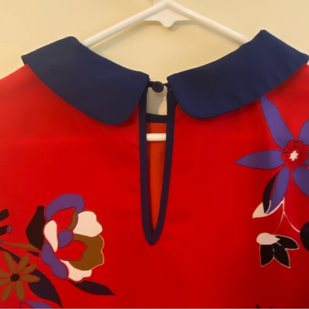Modcloth Red Dress with Peter Pan Navy Collar Small - Picture 4 of 7